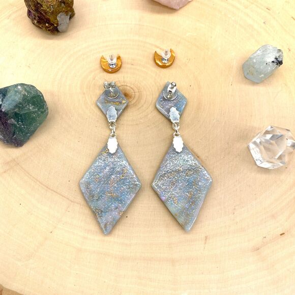 Blue Celestial Moon Polymer Clay earrings - Picture 11 of 11